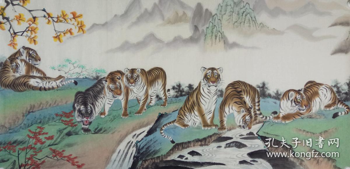 著名画家郑强国画工笔百虎图【20米长卷百虎图之七】