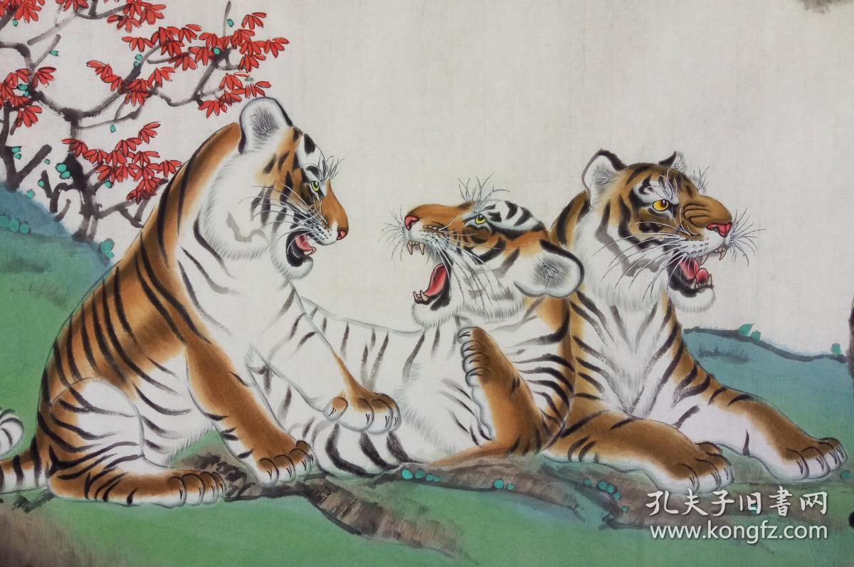 著名画家郑强国画工笔百虎图20米长卷百虎图之六