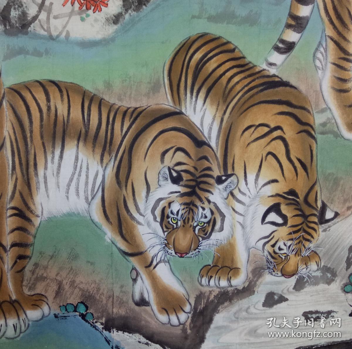 全国画虎百家郑强代表作百虎图,20米长卷【百虎集福】国画工笔百虎图