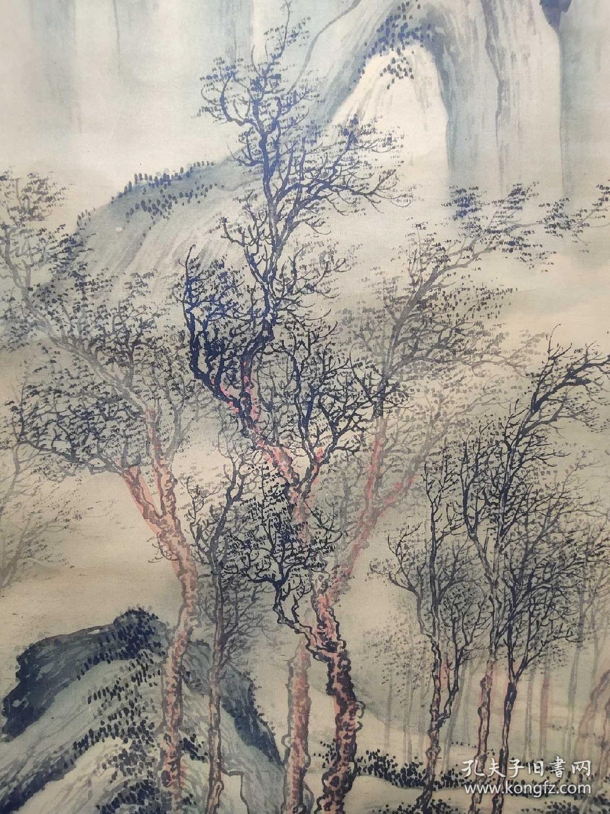 手绘绢本王翚款青绿山水图轴