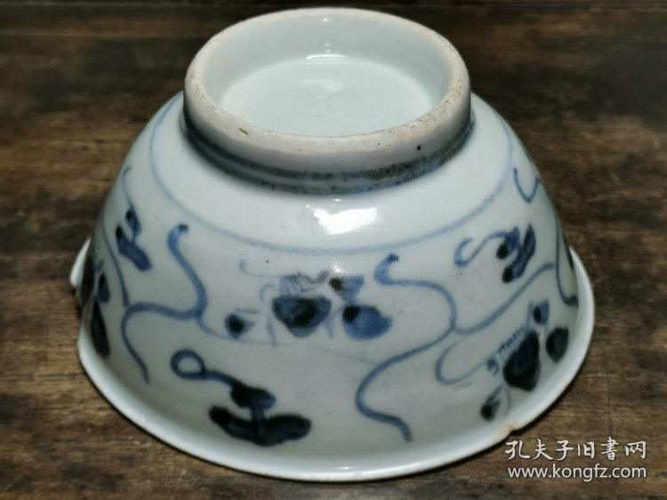 明代末年近400年历史青花灵芝纹碗残件