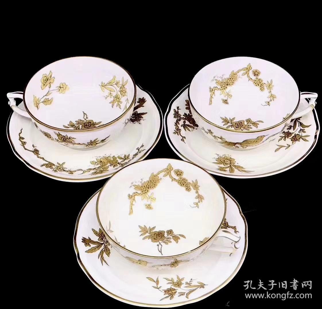 由艺术大师手绘22k金彩花,鸟咖啡杯,器形设计风格独特精巧,古香古色.