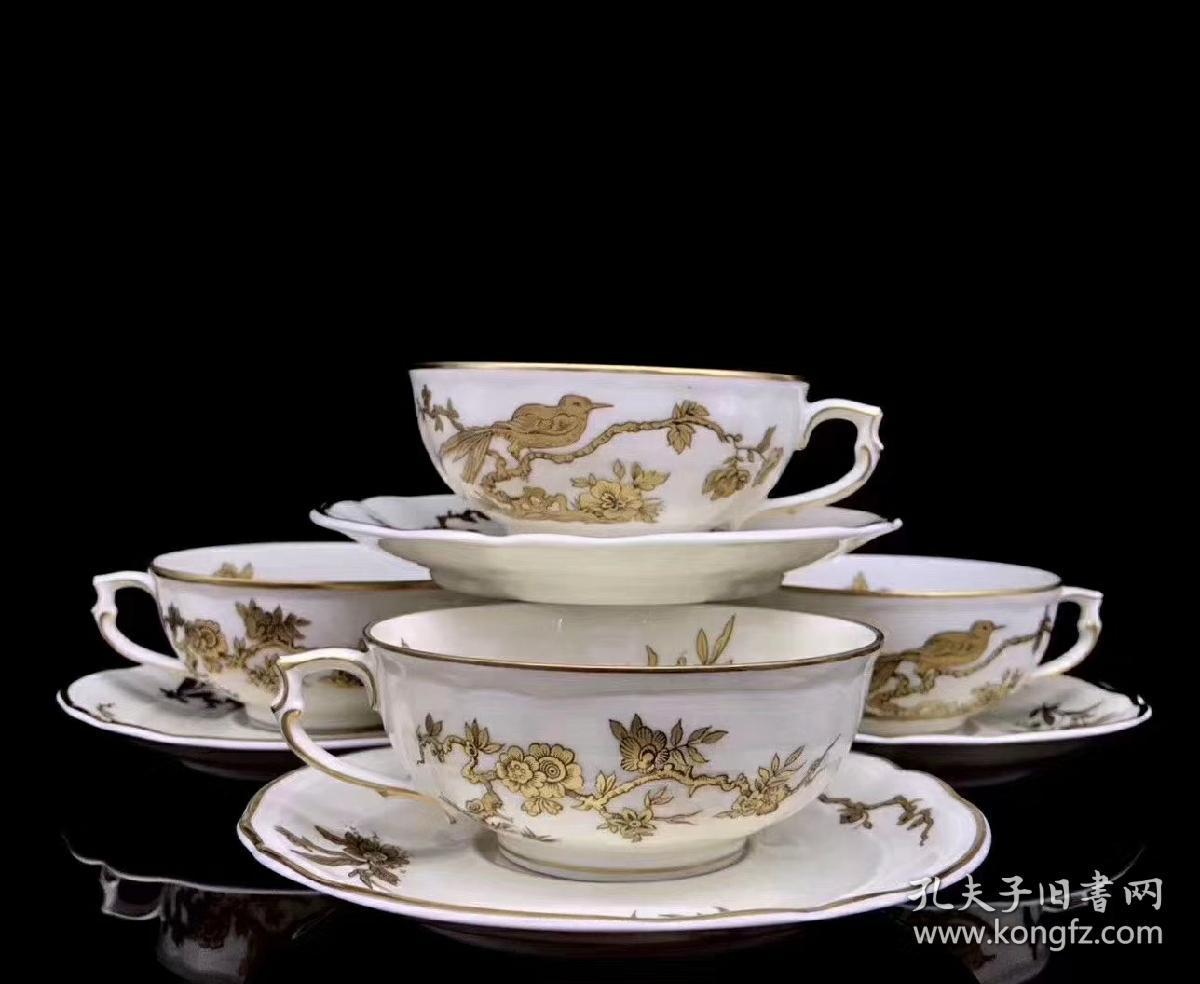 由艺术大师手绘22k金彩花,鸟咖啡杯,器形设计风格独特精巧,古香古色.