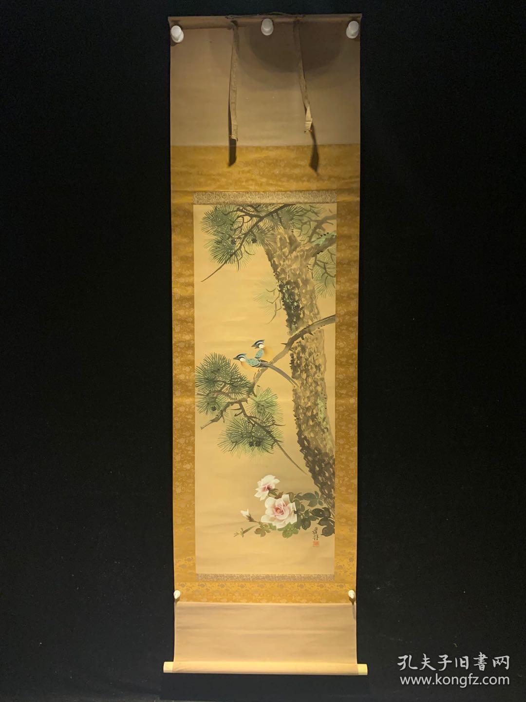 翠雀古松图 古代名画真迹清代书法字画茶室卷轴画书房