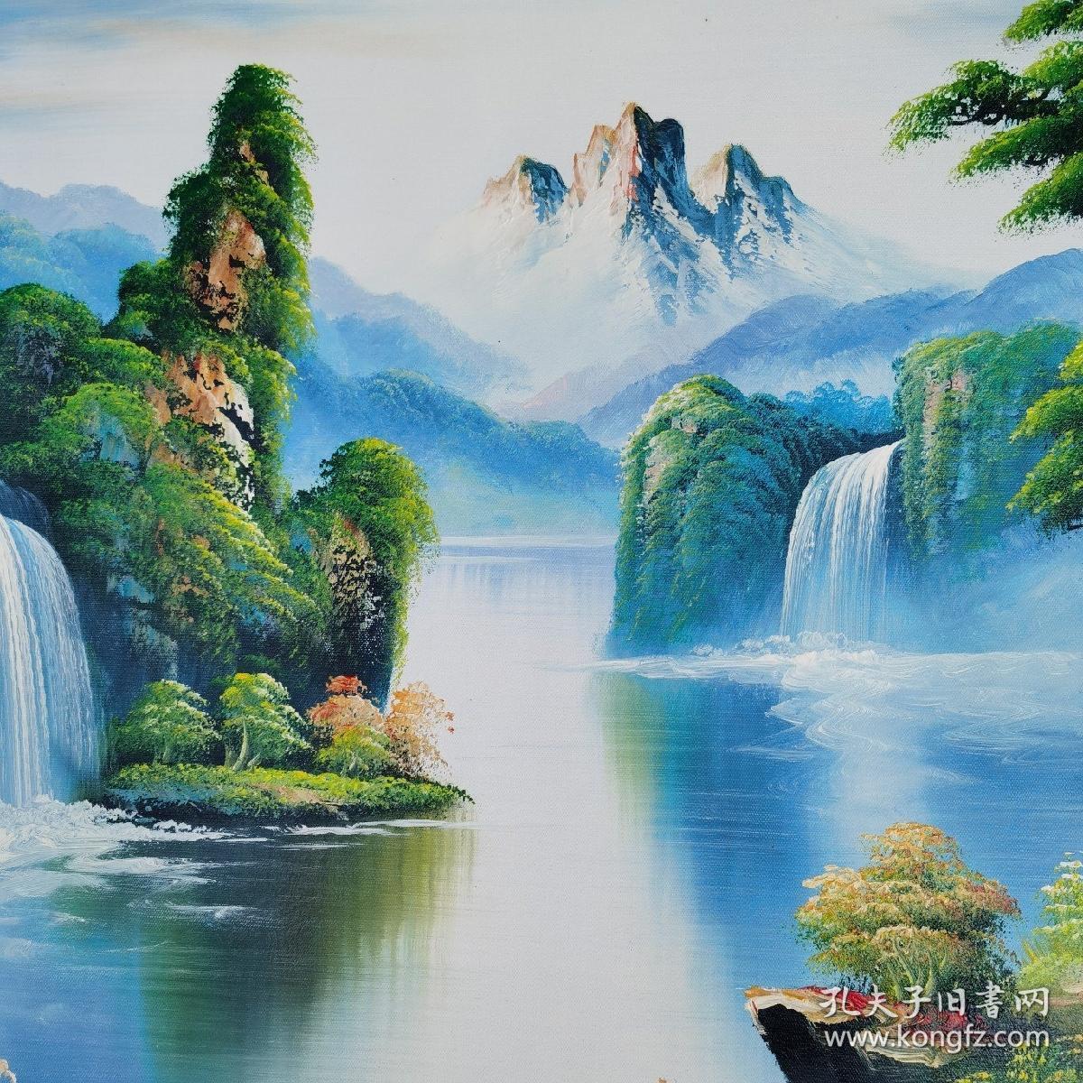 手绘油画 山水风景图