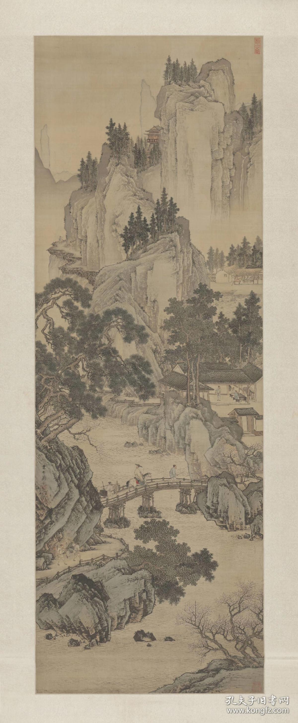 周臣春山游骑图轴.纸本大小83.53*202.53厘米.宣纸原色原大仿真.