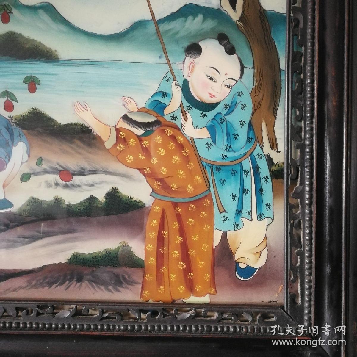 清代早生贵子图玻璃画