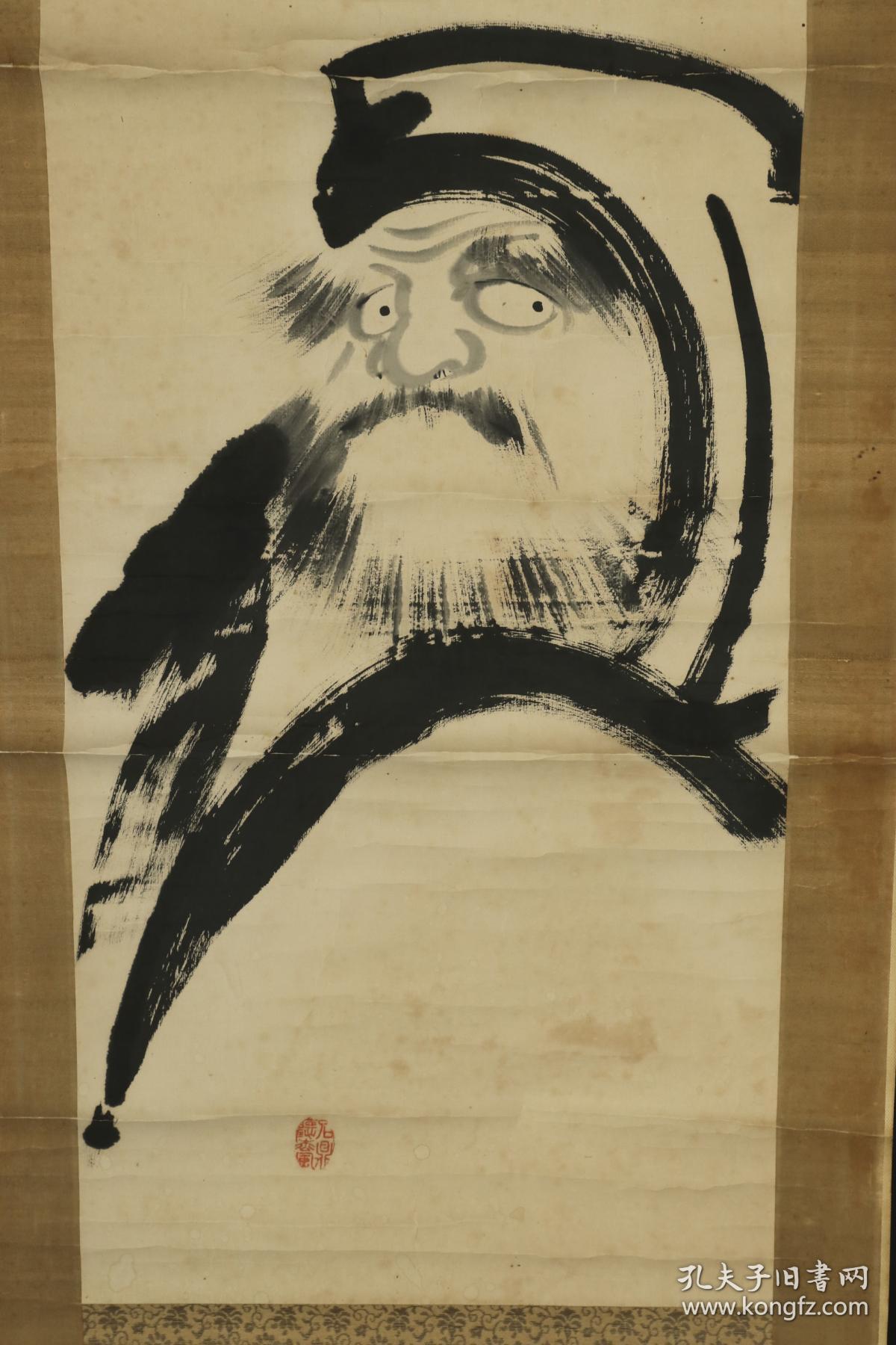 【日本回流】原装旧裱 亮卿 水墨画作品《达摩》一幅
