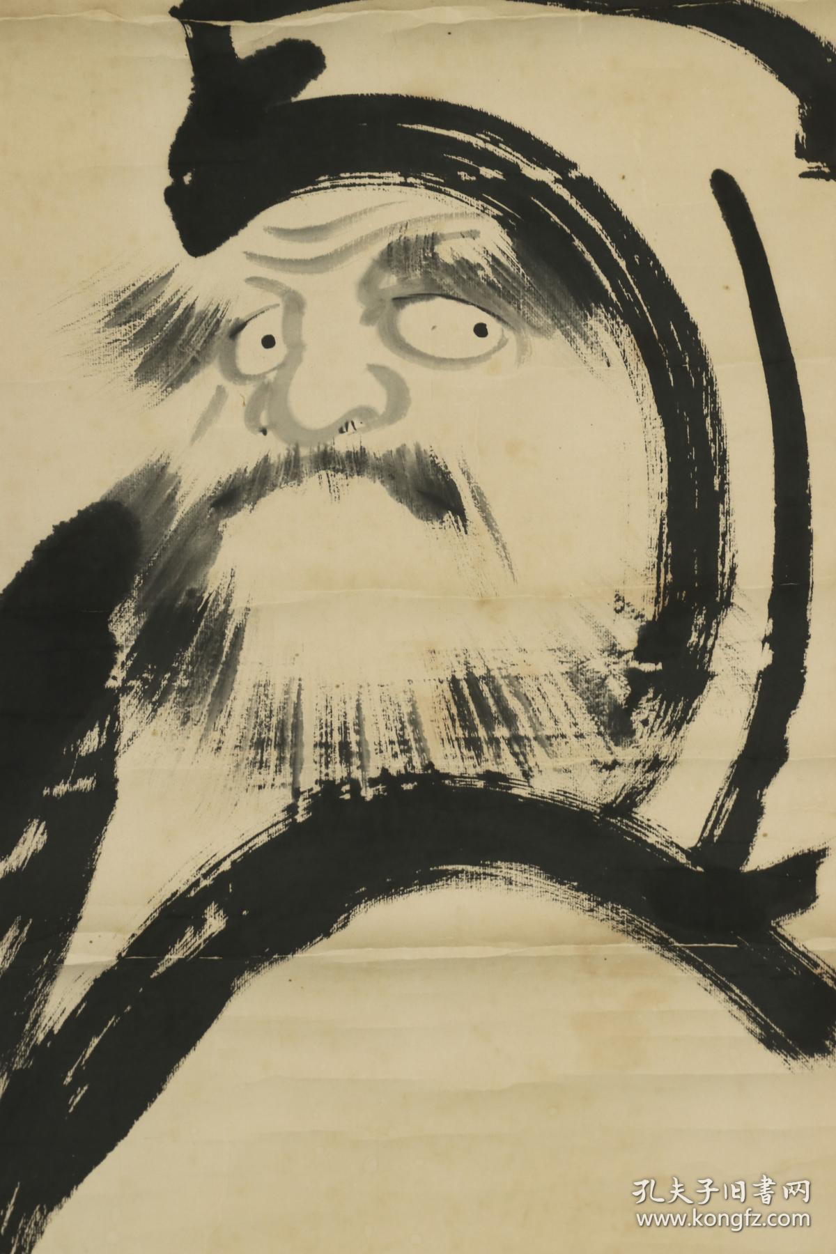 【日本回流】原装旧裱 亮卿 水墨画作品《达摩》一幅