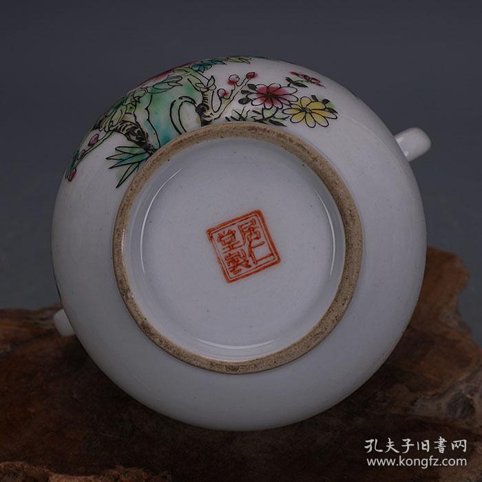 居仁堂款粉彩花鸟纹福筒瓶一对手工w