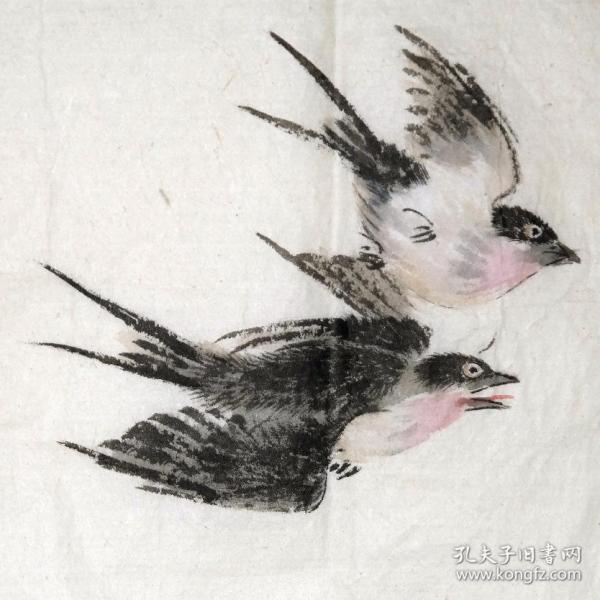 花鸟画●荷花双燕图》宣纸旧软片◆近现代"海上画派"手绘名人旧字画