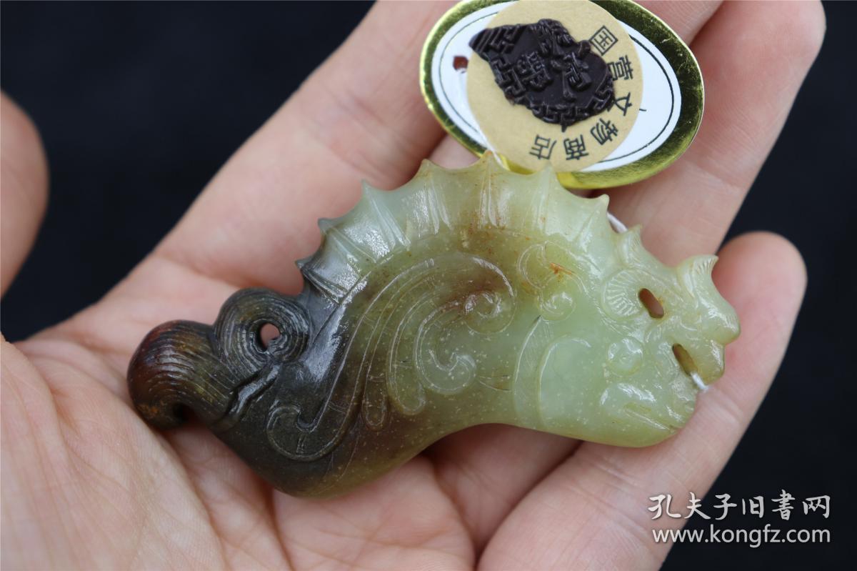 文物商店旧藏明清古玉老玉类,和田玉鱼手把件