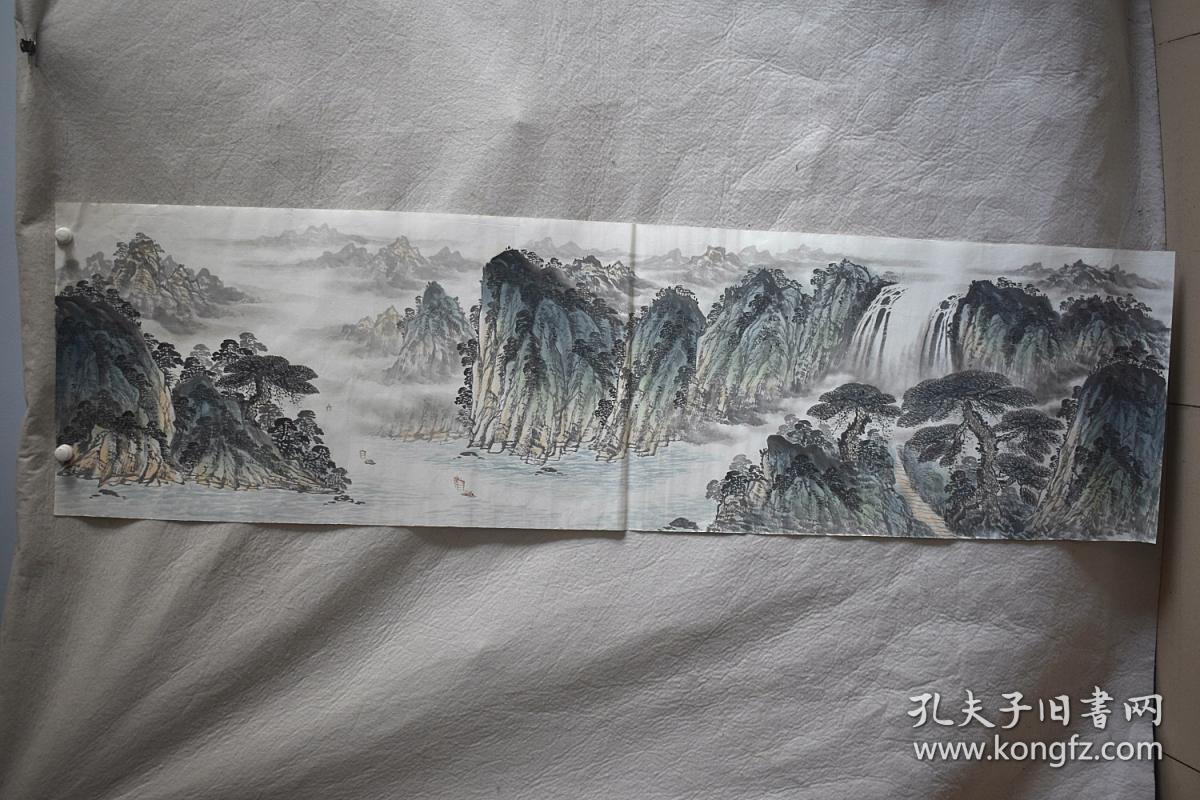 美奇画院六尺对开1.8*0.5米山水画纯手绘职业画家商品画瀑布