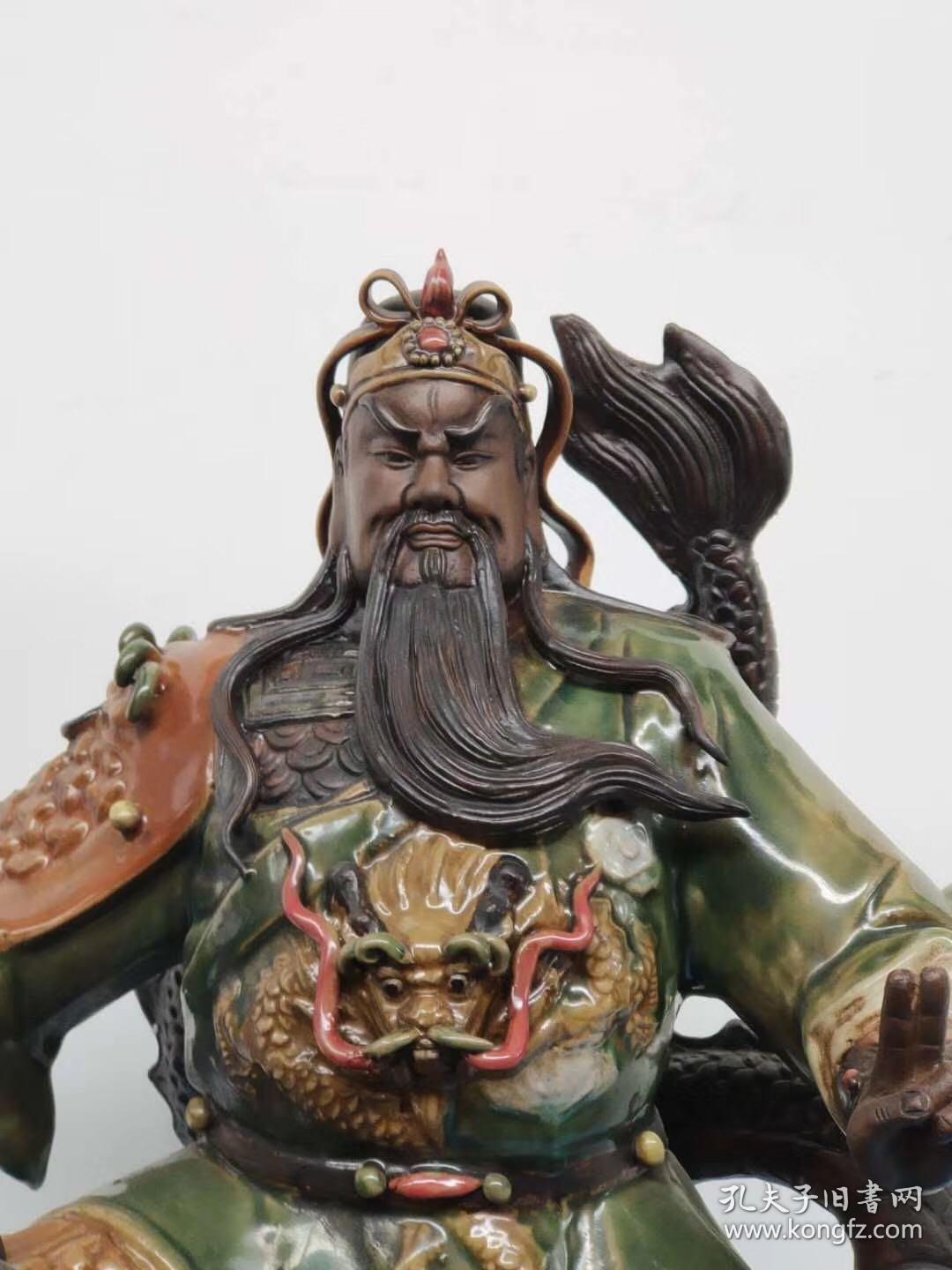 爷材质~紫砂挂釉开脸威武霸气,右手持刀,左手推指,文拜孔子,武拜关公
