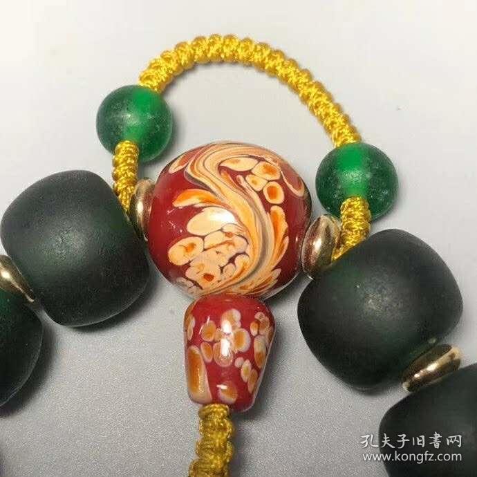 明清时期老琉璃绿桶珠十八子手持佛珠尺寸:20mm