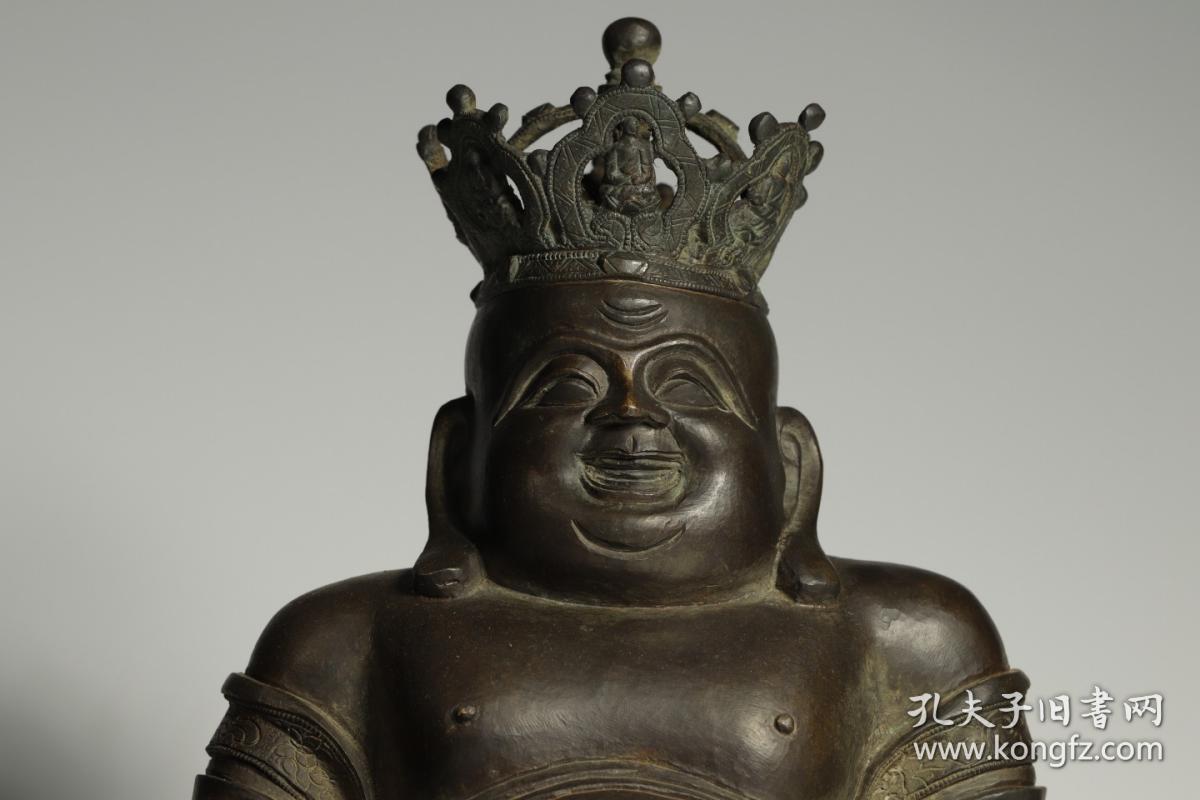 明代,五叶宝冠弥勒佛铜造像