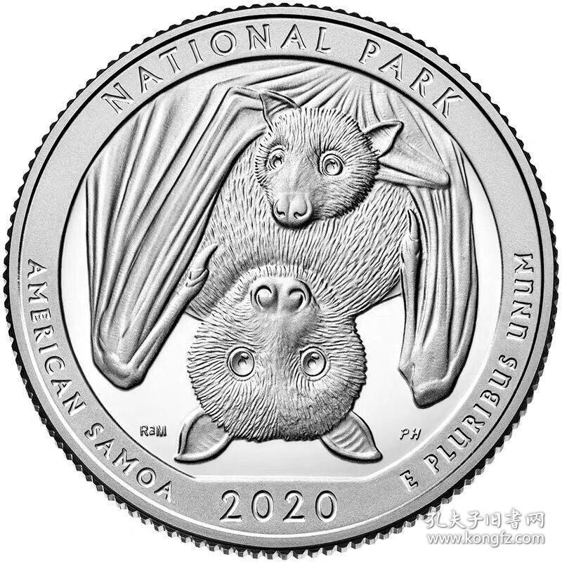 【保真外币】美国25美分纪念币 蝙蝠硬币美属萨摩亚2020年全新