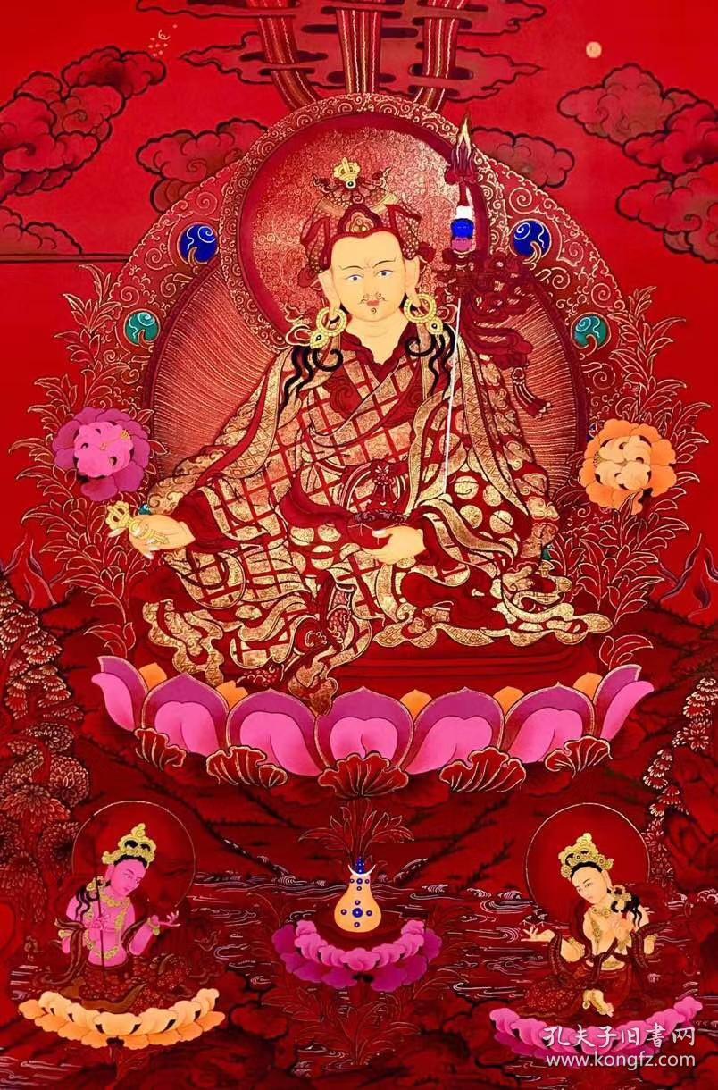 【莲花生大师】高端精品红唐 顶级画工 采用18k描金,矿物颜料,喇嘛