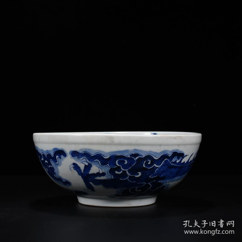 清康熙青花过墙龙纹碗老货收藏