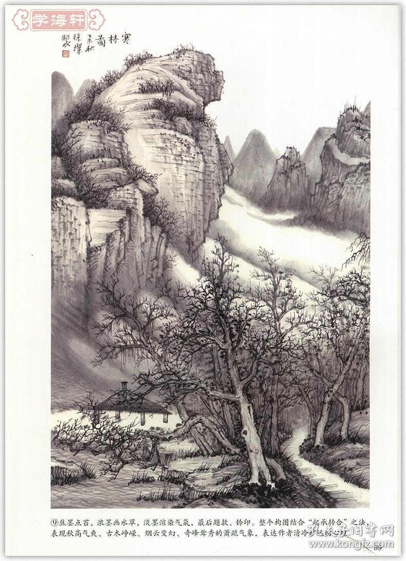 国画山水画水墨画入门教材书籍国画基础山石水云树点景步骤解析临摹