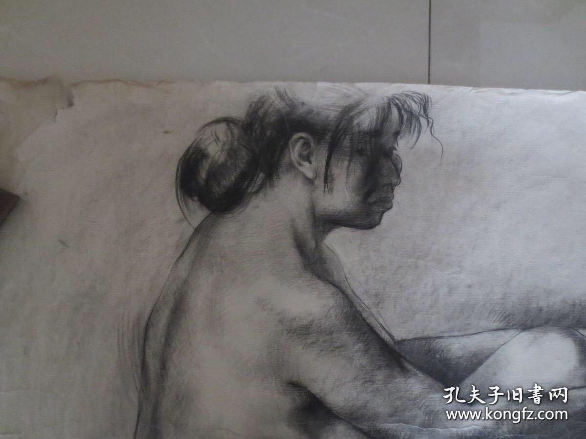 西安美院教授,素描教研室主任,廖宗蓉大幅人体素描一幅