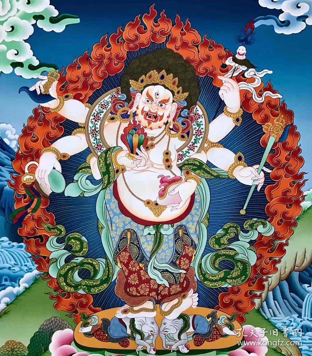 白六臂玛哈嘎拉精品彩唐收藏级尼泊尔名家作品矿物颜料纯手工绘制有