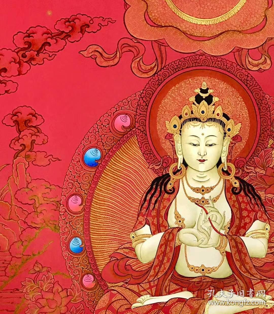 高端精品彩唐顶级画工收藏级尼泊尔唐卡大师作品大势至菩萨