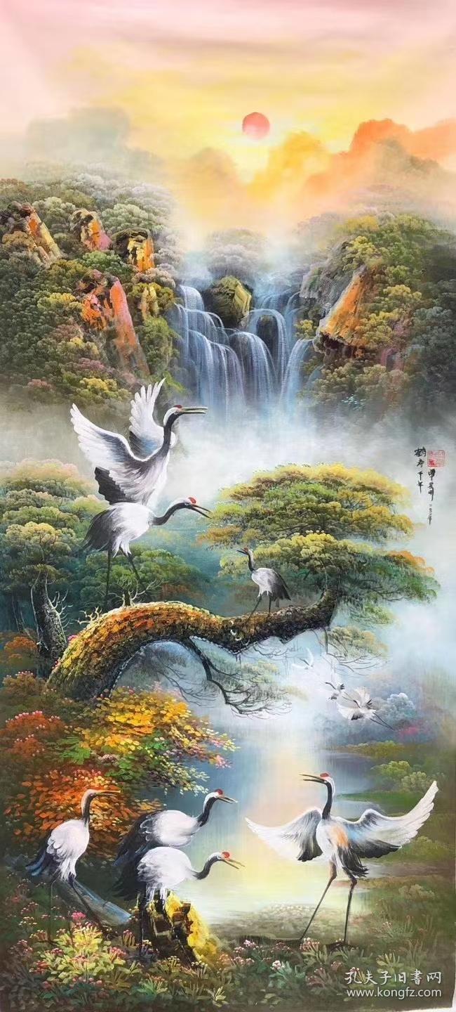 卖家保真当代著名画家谭其明老师精品油画寿鹤千年保真保手绘真迹实物