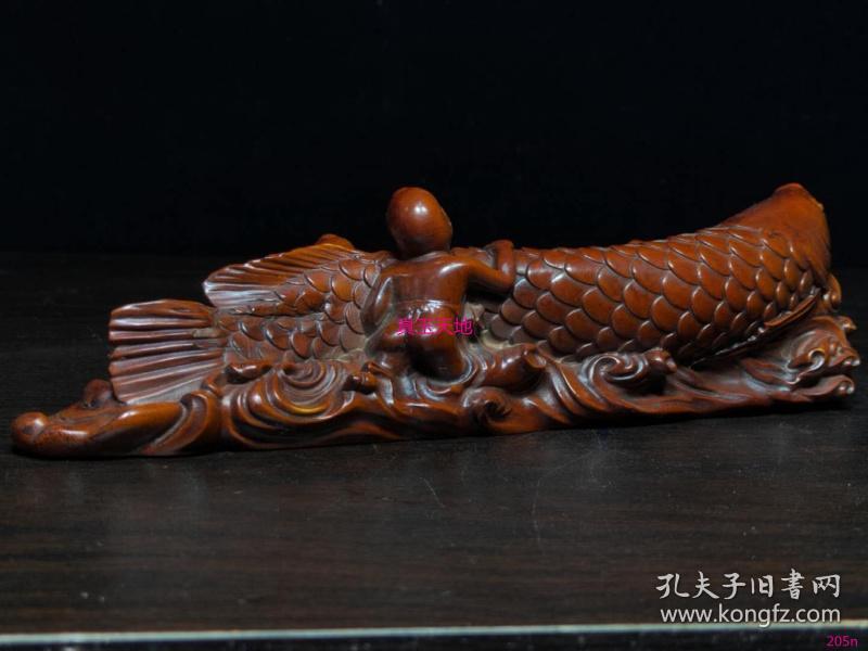 黄杨木雕五子戏鱼图摆件5x20