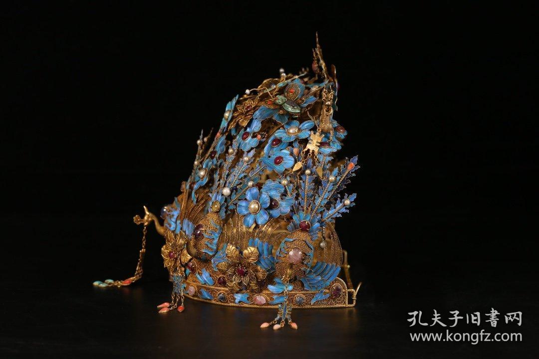 明代,银鎏金点翠凤冠