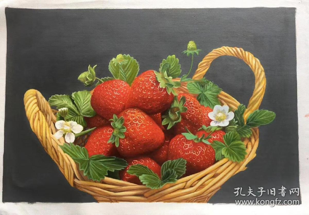 【卖家保真】当代著名画家林金山老师精品油画草莓 保真保手绘 真迹!