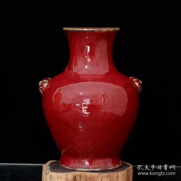 清窑变红釉双耳罐