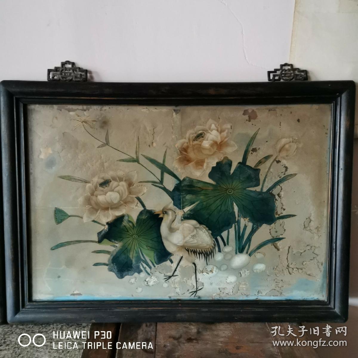 清代一路联科图玻璃画古玩民俗杂项收藏古董客厅装饰画怀旧老物件