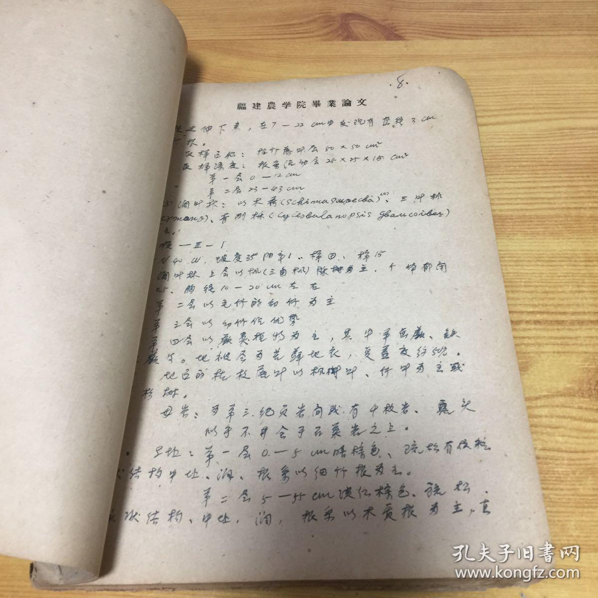 手抄本:1963年福建农学院毕业论文:不同山地植被类型对垅田土壤肥力的