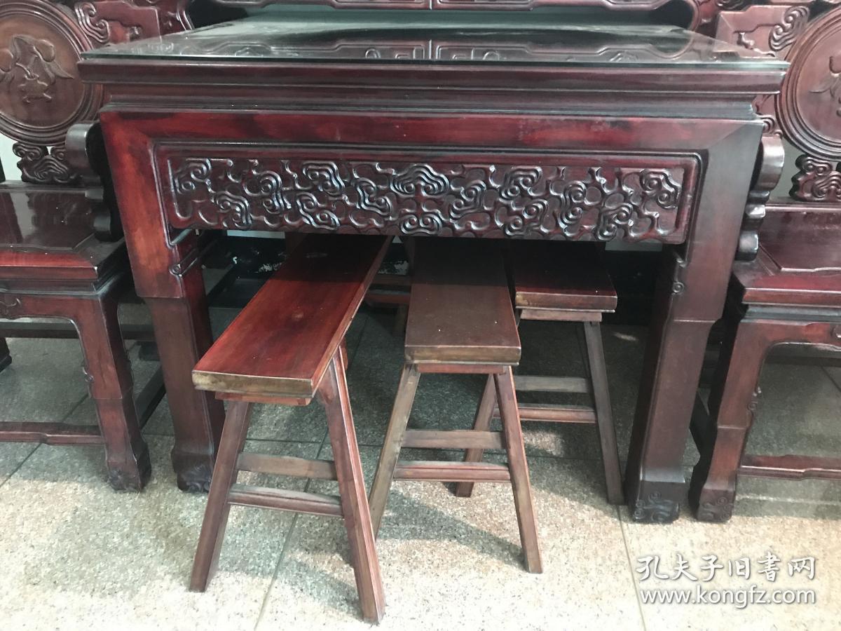 八十年代苏工精雕实木中堂七件套,翘头案236*43*105,八仙桌100*100*83