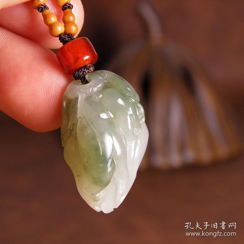 惜墨舫天然新疆和田玉白玉翠青独籽佛手挂件特色精品锁骨链苏工苏州