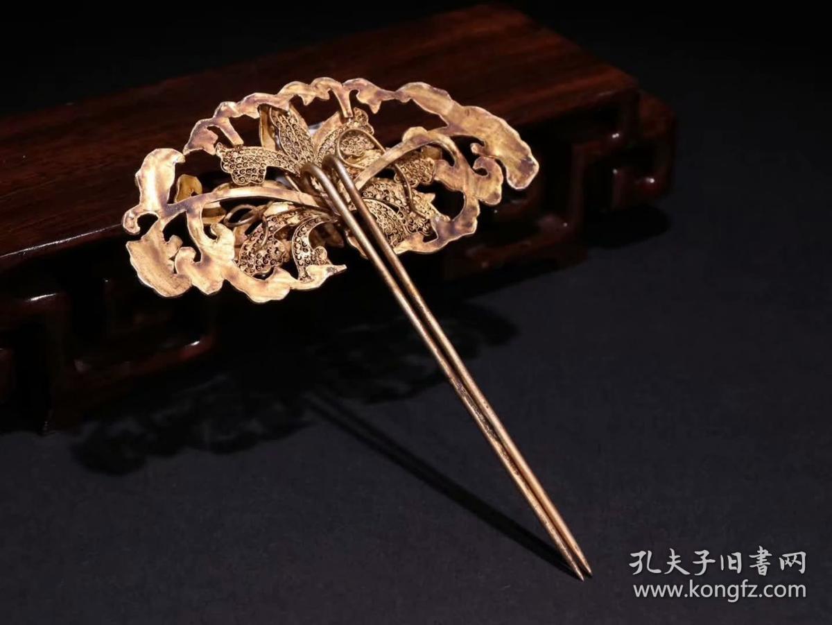 清代银鎏金点翠发簪一只