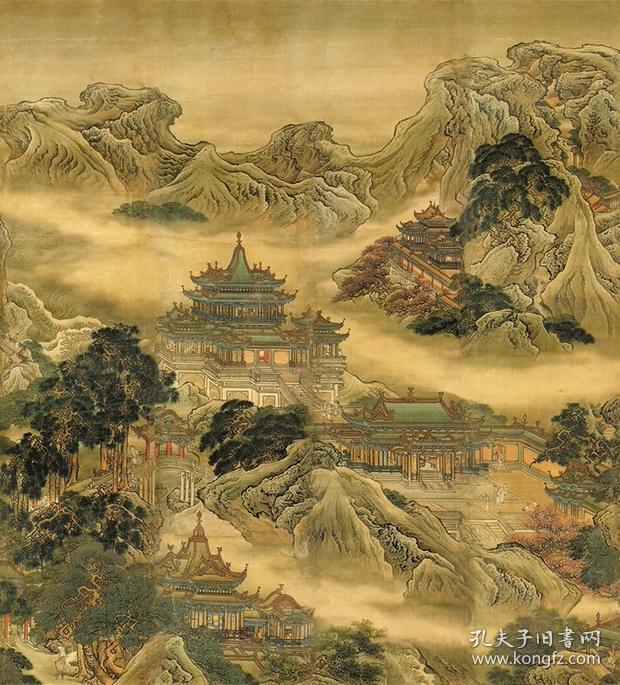清 袁耀 蓬莱仙境图(十二条屏)绢布复制品(左,右26*245)(中间十幅56*