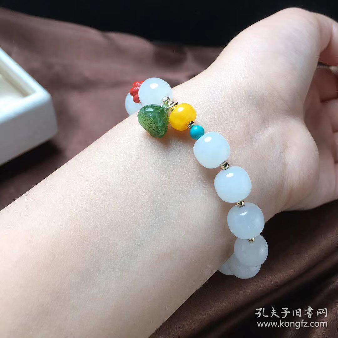 上新152557815 和田玉白玉老形珠手串7815肉质细腻无伤无裂