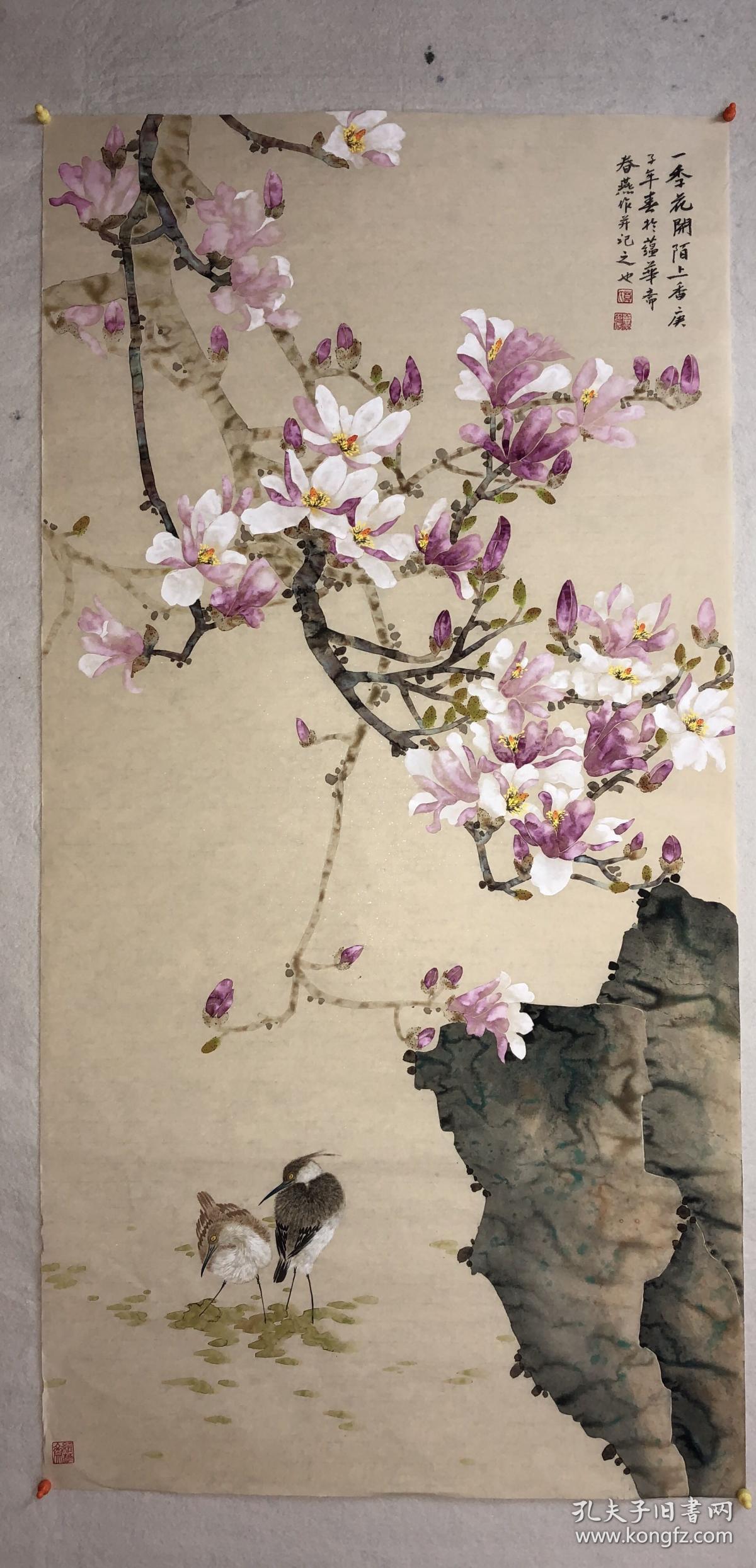 工笔没骨花鸟画国画纯手绘