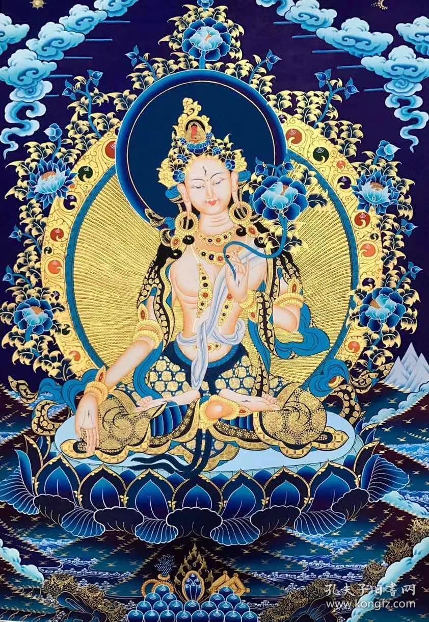 【白度母】高端精品红唐收藏级 知名画僧作品 采用纯金矿物颜料,纯