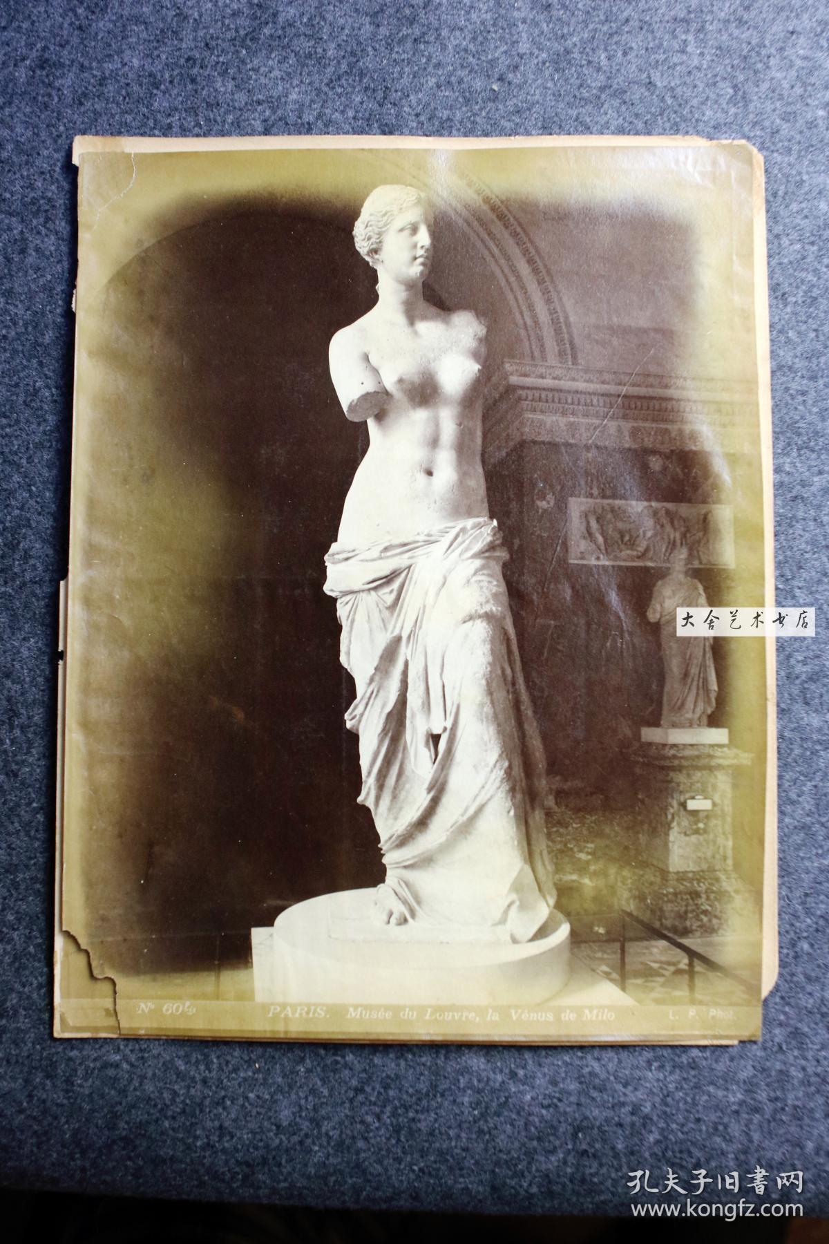 清代1880年代法国卢浮宫断臂的维纳斯雕像大幅蛋白照片,古希腊雕刻家