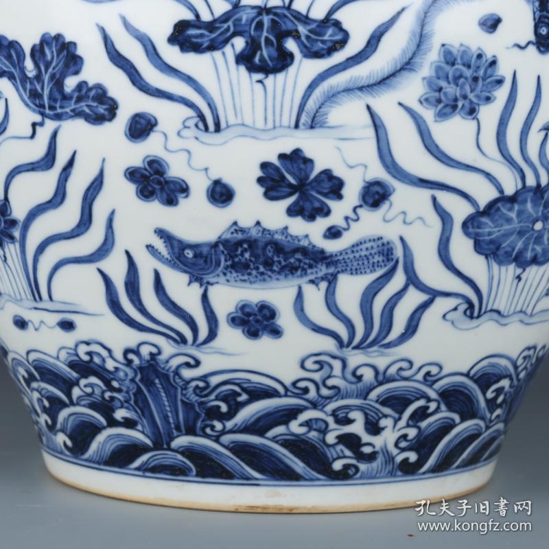 明代成化瓷器 青花鱼藻罐