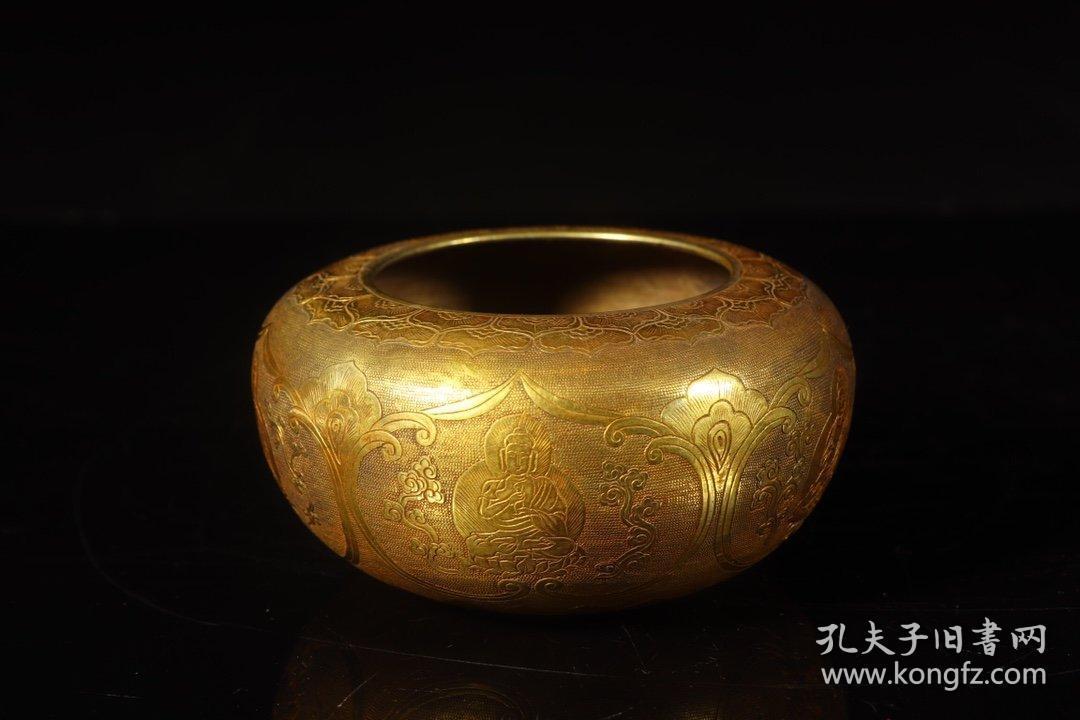 清代,铜鎏金佛纹钵