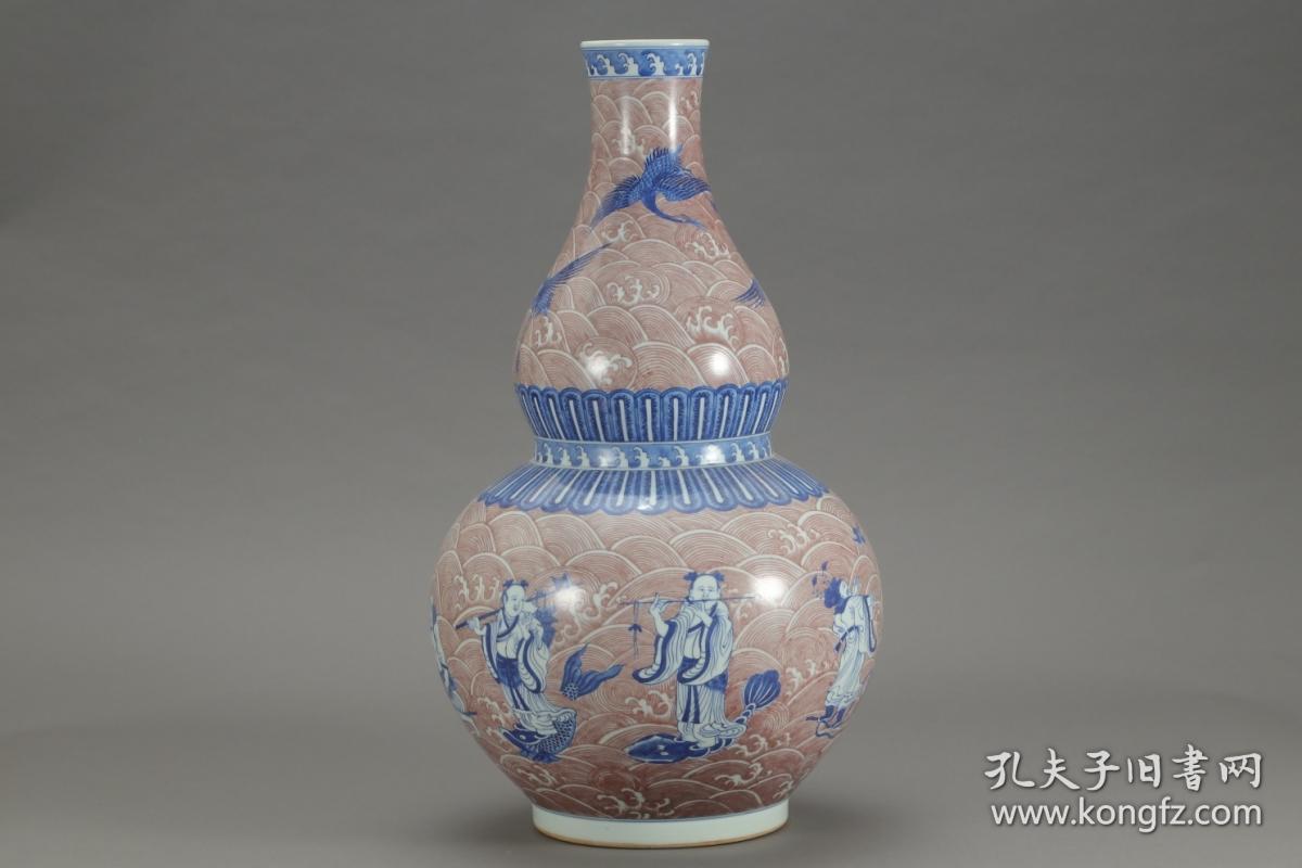 清代,"大清乾隆年制"青花釉里红八仙过海葫芦瓶