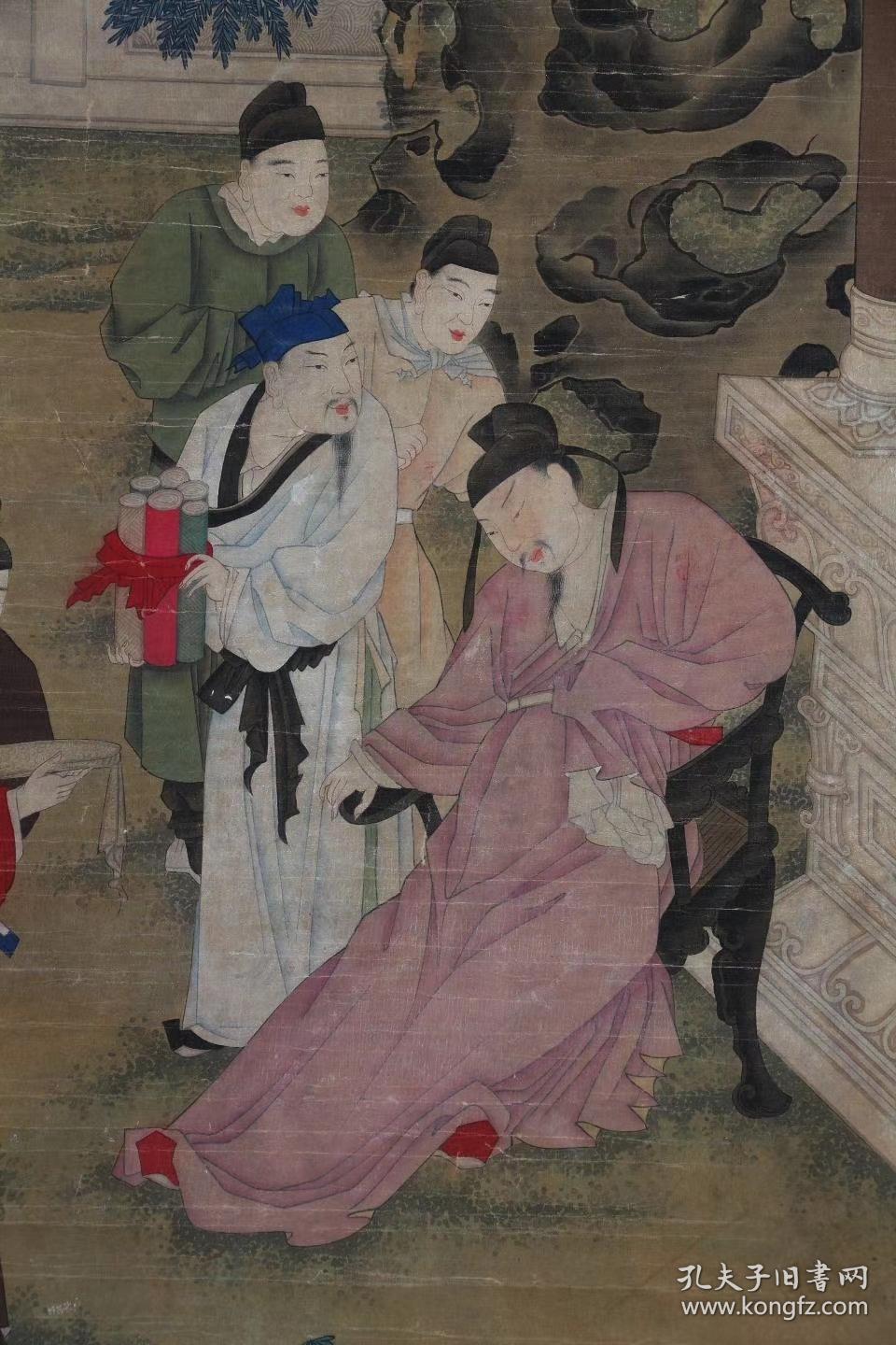明代画家唐寅绢本作品(太白醉酒图)立轴