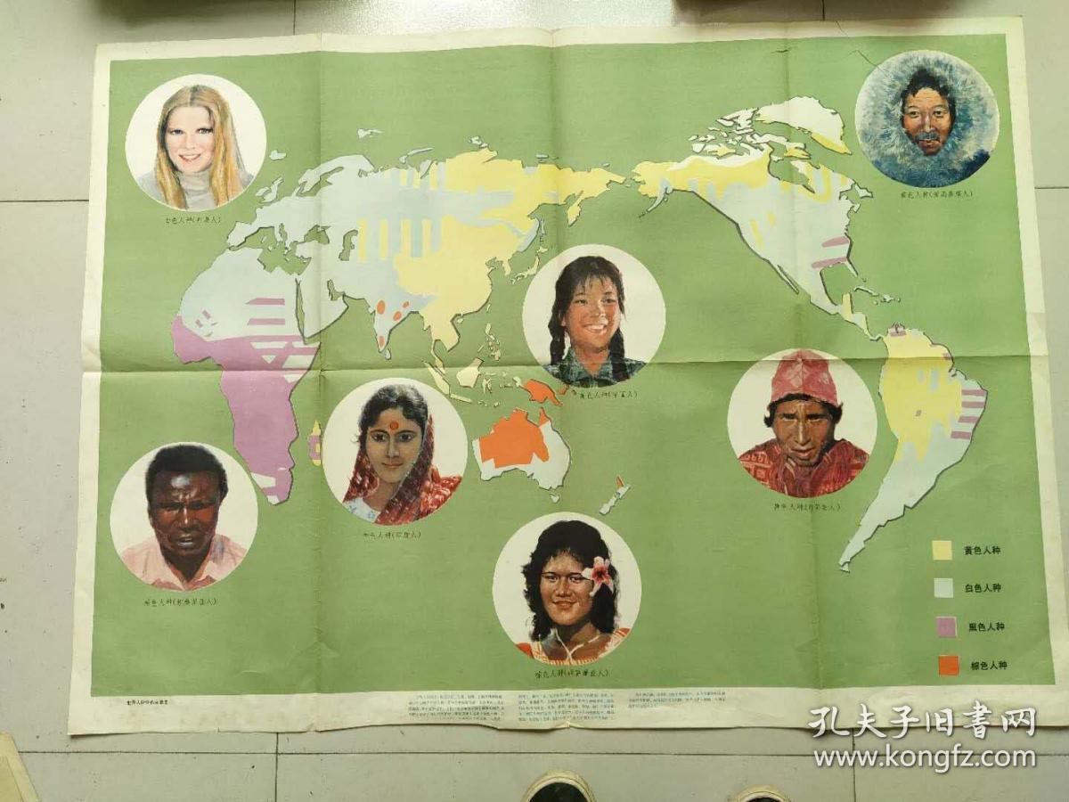 中学地理教学挂图--世界地理3--世界人种分布示意图