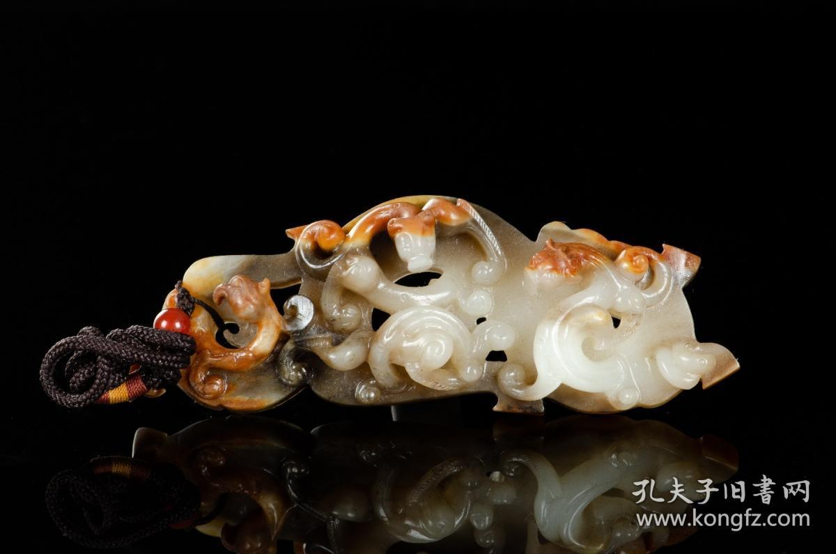 旧藏,高古战汉玉雕螭龙玉佩手把件摆件