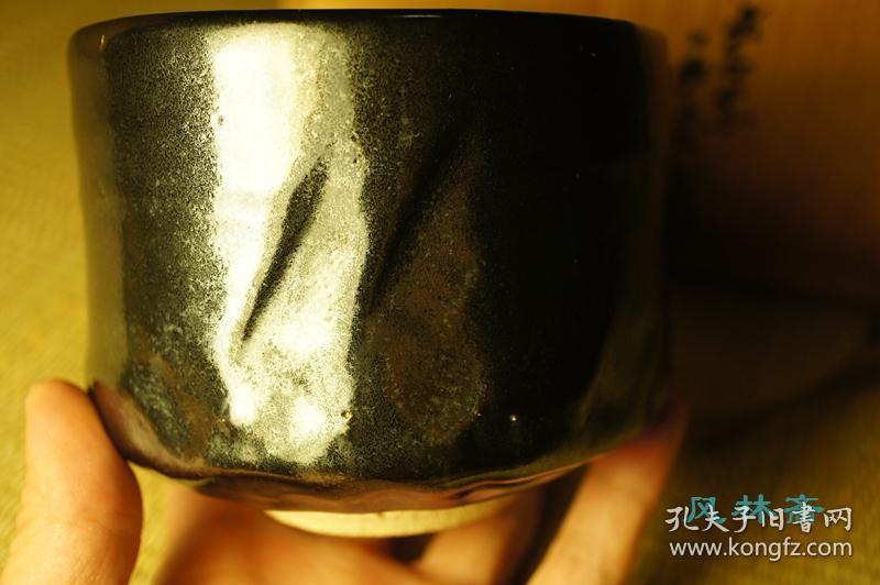 出石烧永信作 黑曜茶碗 日本茶道具旧物 陶瓷土产