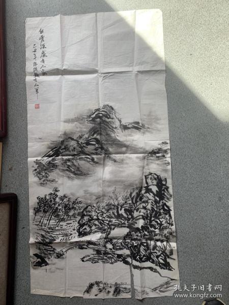 常州著名画家房虎聊弟孑陆琨山水中堂真迹